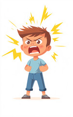 Illustrations of Angry Child with Dramatic Expression, Perfect for Educational, Behavioral, and Emotional-Themed Projects
