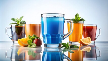 Blue Frosted Glass Mug for Refreshing Drinks on White Background - Ideal for Beverage Photography