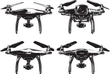 Set FPV Drone. Hand drawn vector illustration