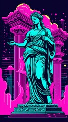 Fototapeta premium Greek antique statue, Cyberpunk and Vaporwave Concept with Distorted Sculpture