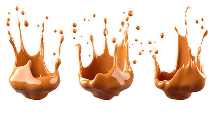 Set of delicious caramel splashes isolated on transparent background