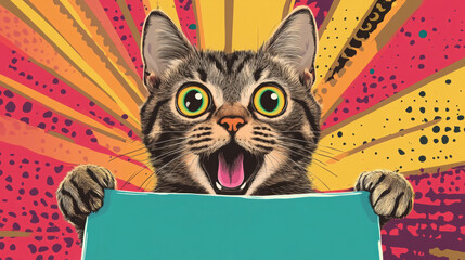 Surprised Cat Holding Blank Sign 