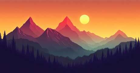 Minimalistic Mountain Landscape. AI generated illustration.