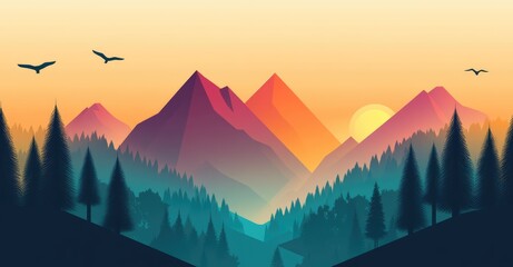 Minimalistic Mountain Landscape. AI generated illustration.