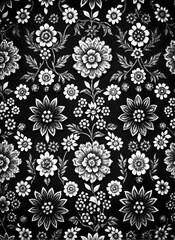 Black White Floral Pattern Elegant Vintage Design Art Decor