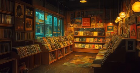 Nostalgic Vinyl Haven. AI generated illustration.