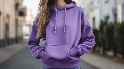 Fototapeta premium Bold Comfort: The Vibrant Purple Woman's Hoodie Mockup