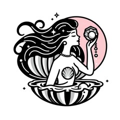 Obraz premium mermaid figure with flowing hair, emerging from a pearl oyster, represent an e-commerce theme