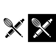 Homemade bakery bread shop store logo badge symbol with rolling pin and whisk icon element vector and template.