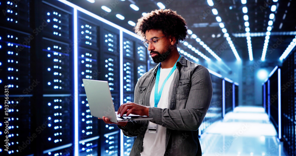 Poster server room in data center. cloud computer engineer