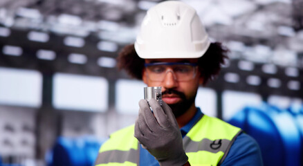 Factory Engineer Checking Metal Part