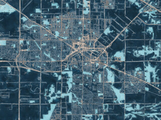 Painterly Style City Map of Langley British Columbia, Canada in a Blue Color Scheme.