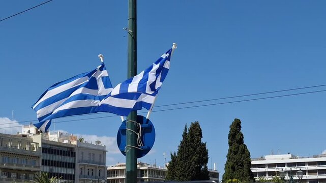 Greek flags moving