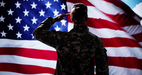 Military US Soldier Saluting Flag