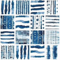 Modern blue white irregular beach patched shape mix for summer doodle beachwear design. Coastal mariner background for seaside living style in repeatable tile.