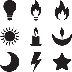 Bulb Icons-  camera icon- microphone glph icon - Human brain icon- Heart Icon- Mobile phone icon- Home icon - ALL VECTOR 
Illustration LCON white background.