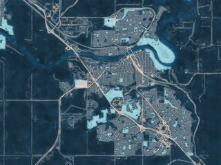 Painterly Style City Map of Medicine Hat Alberta, Canada in a Blue Color Scheme.
