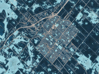 Painterly Style City Map of Milton Ontario, Canada in a Blue Color Scheme.