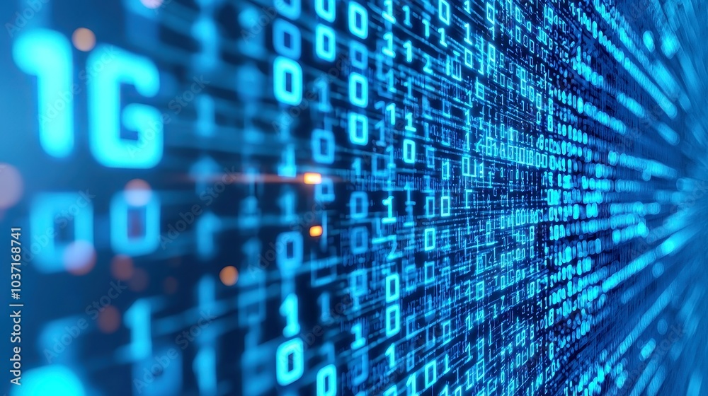 Poster futuristic blue hexadecimal code, a seamless loop animation showcasing intricate digital data patter