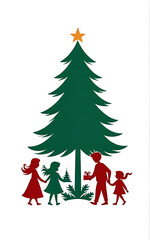 cartoon watercolor depicts family around christmas tree christmas morning white background surrounding perfectly