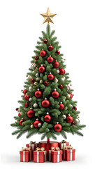 christmas tree decorated isolated white background