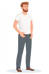 Fototapeta premium A cartoon-style illustration of a man standing casually in a simple outfit.