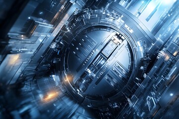 Obraz premium Abstract Futuristic Machine with Blue and Silver Metallic Panels