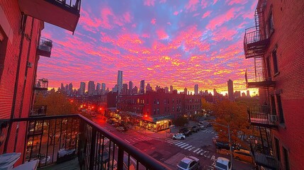 Manhattan Sunrise Timelapse, a stunning view of the New York City skyline awakening with vibrant colors and dynamic light, showcasing the energy and beauty of the city at dawn.