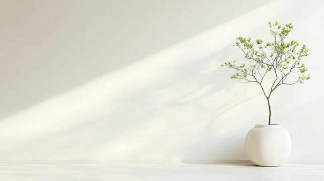 February product launch in a minimalist retail space, winter-themed elements, clean modern design