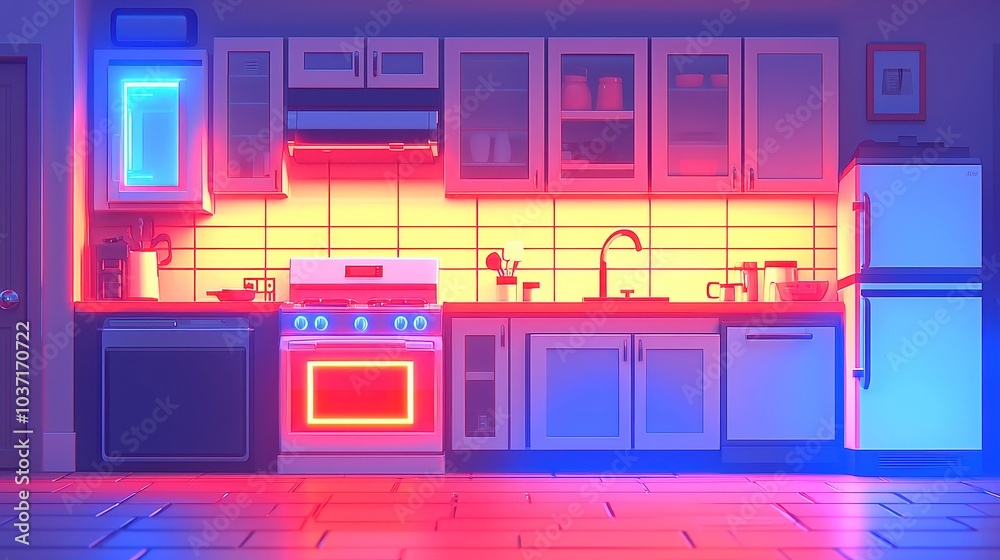 Poster smart home automation animation, a dynamic visual representation of interconnected smart appliances 