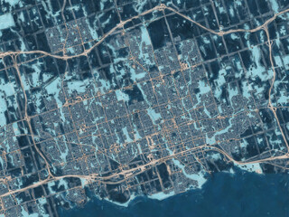 Painterly Style City Map of Oshawa-Whitby Ontario, Canada in a Blue Color Scheme.