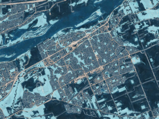 Painterly Style City Map of Orleans Ontario, Canada in a Blue Color Scheme.