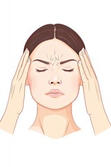 Fototapeta premium A woman performing a relaxation technique by massaging her temples.