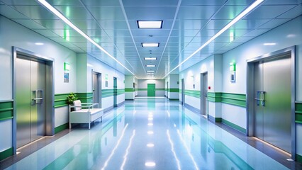 Clean Hospital Corridor with Bright Lighting and Emergency Exit Signs for Healthcare Stock Photography