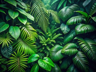 Closeup Aerial Photography of Lush Rainforest Jungle Leaves for Background Use