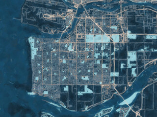 Painterly Style City Map of Richmond British Columbia, Canada in a Blue Color Scheme.