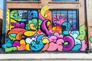 A vibrant mural painted on a building.