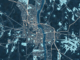 Painterly Style City Map of Saint-Jean-sur-Richelieu Quebec, Canada in a Blue Color Scheme.