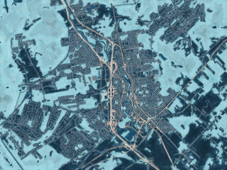 Painterly Style City Map of Saint-Jérôme Quebec, Canada in a Blue Color Scheme.