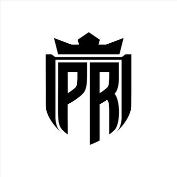 recommend clip art: PR Logo with shield shape inside shield badge crown on white background template design