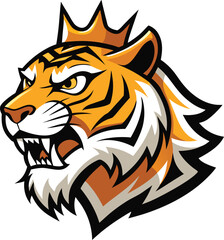 Majestic Tiger King: A regal tiger head, crowned and fierce, commands attention.  Perfect for branding, logos, and mascot designs.