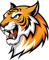 Obraz premium Fierce Tiger Mascot: A powerful and dynamic mascot illustration, capturing the fierce spirit and raw energy of a tiger. Perfect for sports teams, brands.