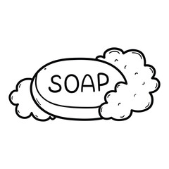 Hand drawn doodle soap with foam on white background.