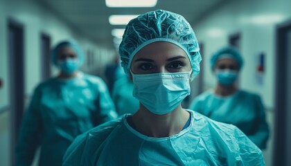 Emergency Response - Medical Staff Rushing Through Hospital Corridor in Masks, Urgency and Professionalism Concept, Medium Shot