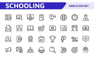 Education line icons collection. Big UI icon set in a flat design. Thin outline icons pack. Thin line icons set of academic subjects and education. Outline symbol collection.