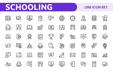 Education line icons collection. Big UI icon set in a flat design. Thin outline icons pack. Thin line icons set of academic subjects and education. Outline symbol collection.