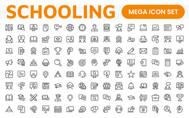 Education line icons collection. Big UI icon set in a flat design. Thin outline icons pack. Thin line icons set of academic subjects and education. Outline symbol collection.