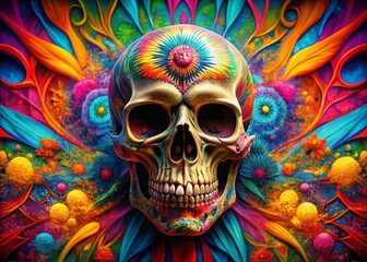 Naklejka premium Colorful Skull Art Illustration with Vibrant Background for Unique Decor