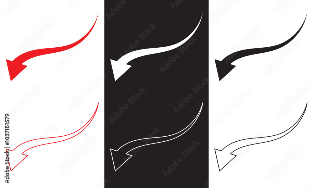 Wall mural red, black and white large forward or pointing solid long arrow icon sketched as vector symbol . vec