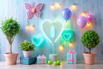 Happy Father's Day Text in Neon Style on Wall